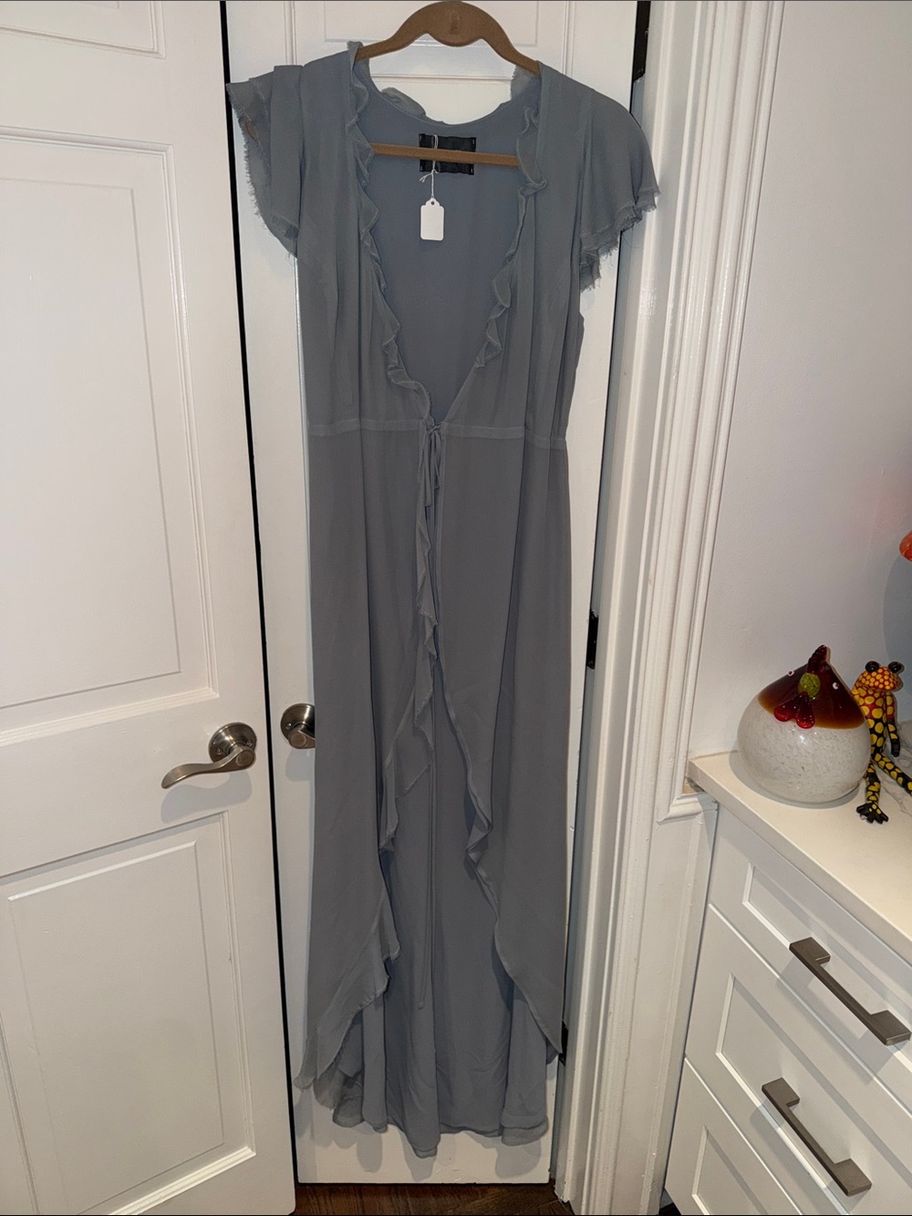 Soft Ruffle-Trim Gray Maxi Dress